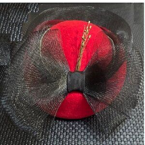 Vintage Doeskin 100% Wool Felt Red Hat Geo. W Bollman & Co with Black Bow 7 1/2"